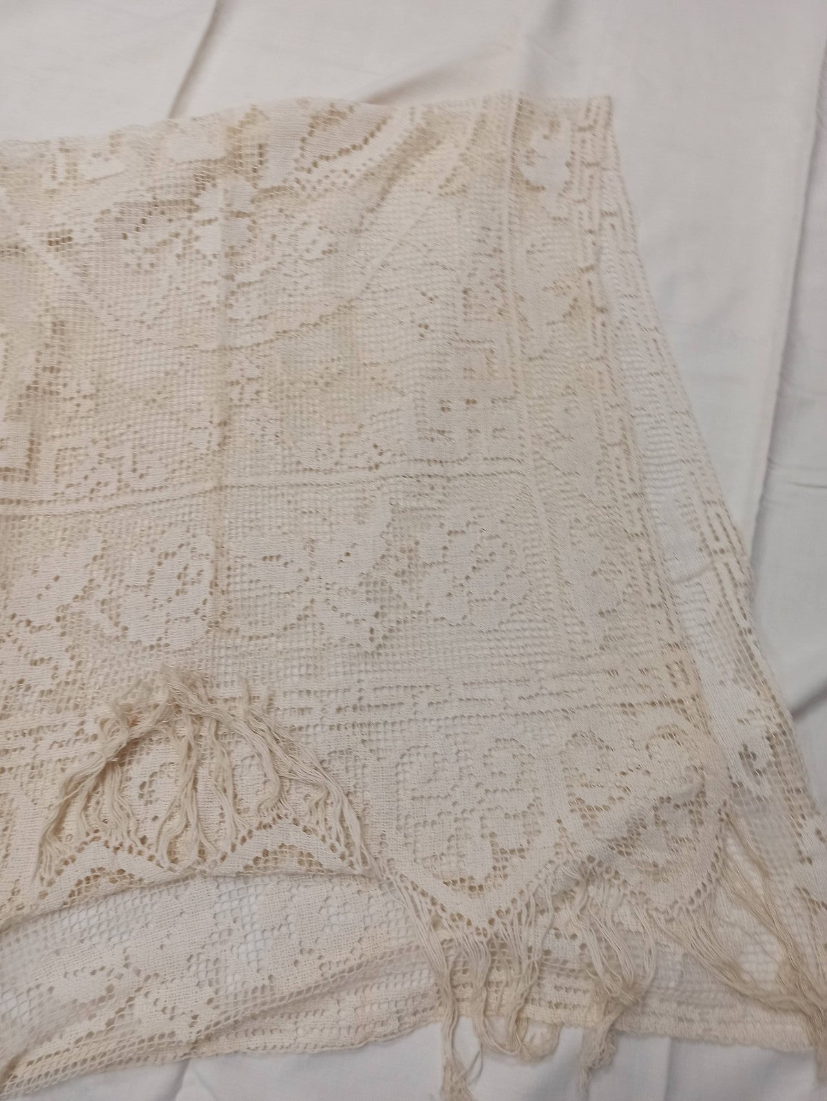 Rare set de linge de table ancien brodé dentelle crochet fin XIXe vintage