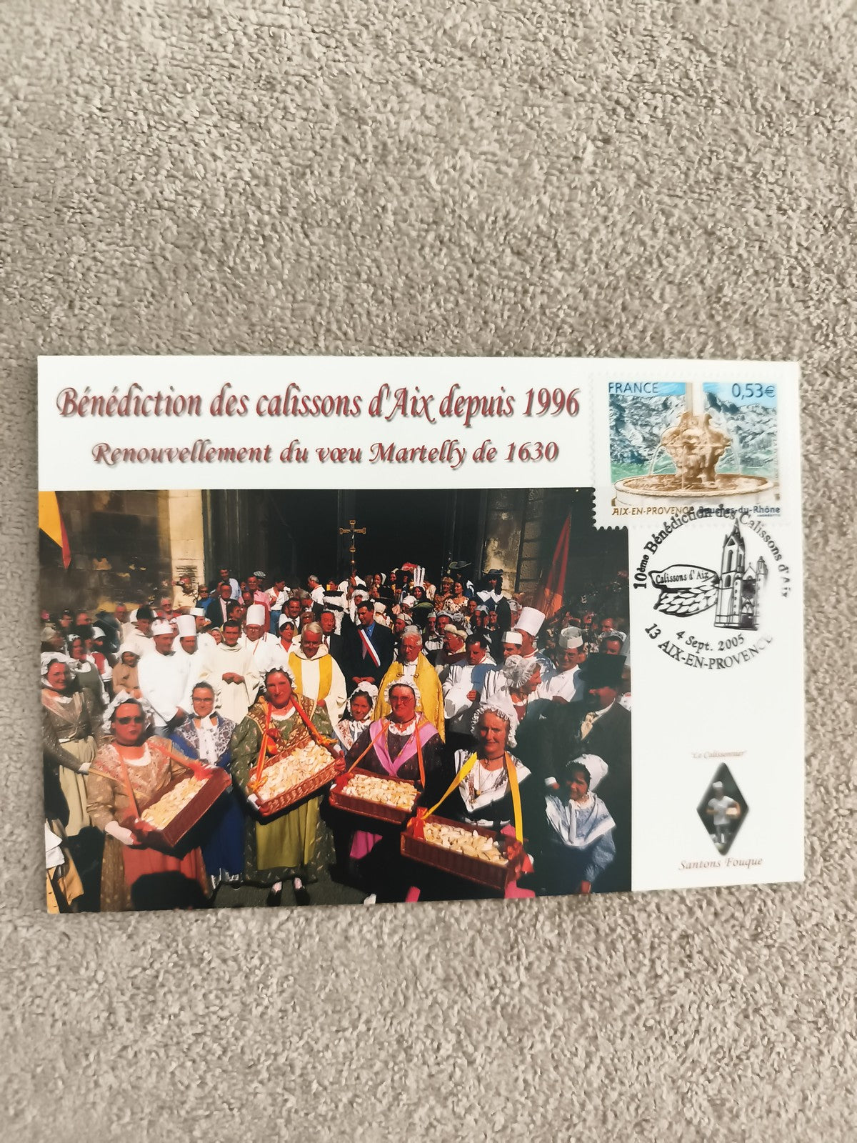 Carte postale philatélique Bénédiction calissons Aix 2005 cachet timbre France