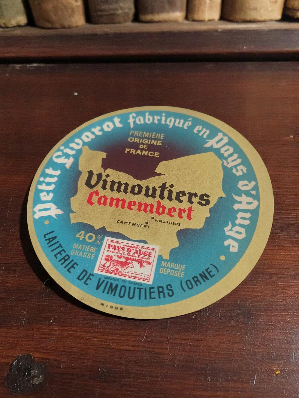 Étiquette fromagère vintage Vimoutiers Camembert Laiterie Orne Pays d’Auge