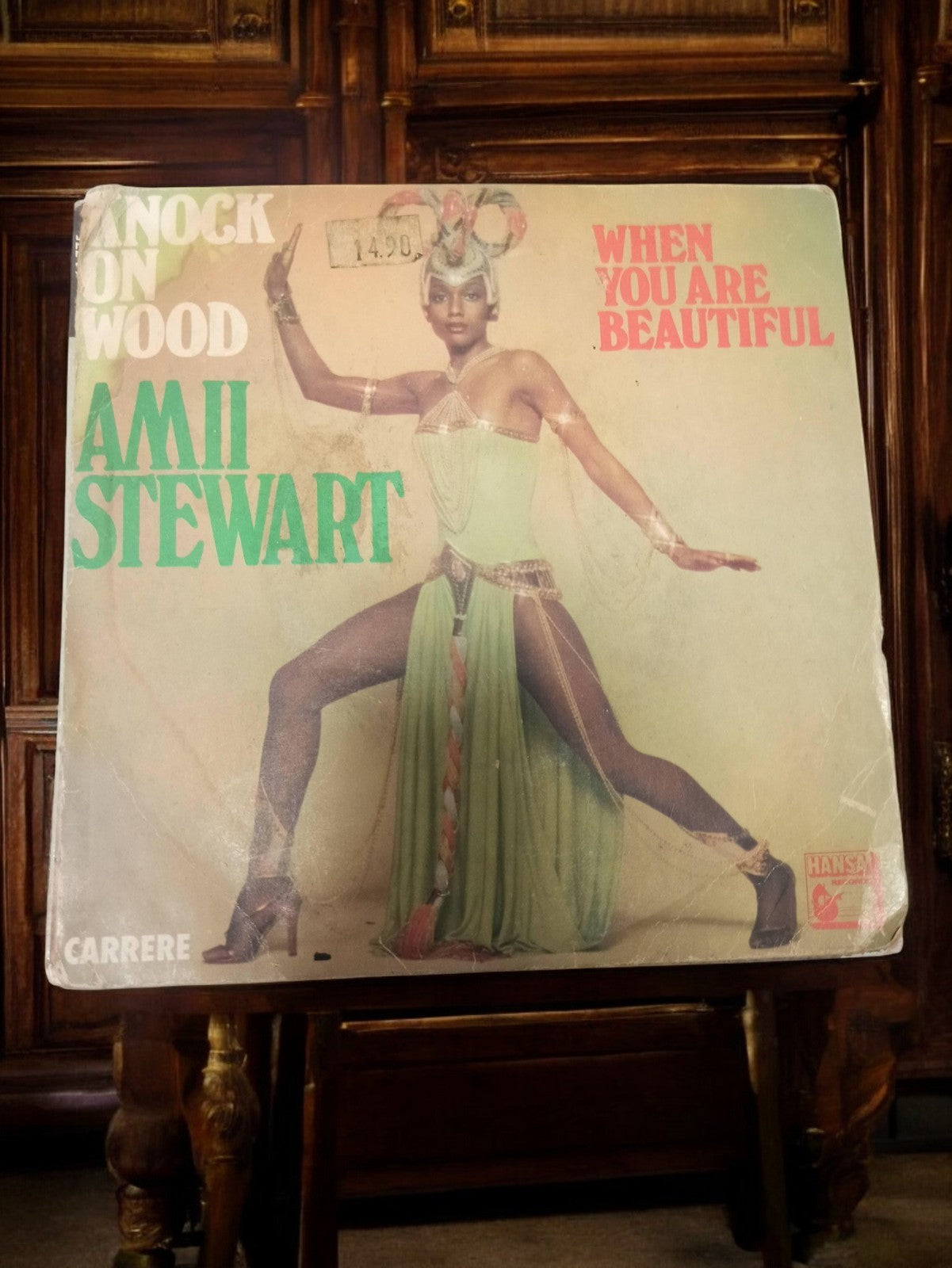 Vinyle vintage Amii Stewart Knock On Wood pochette rétro Carrere pop disco