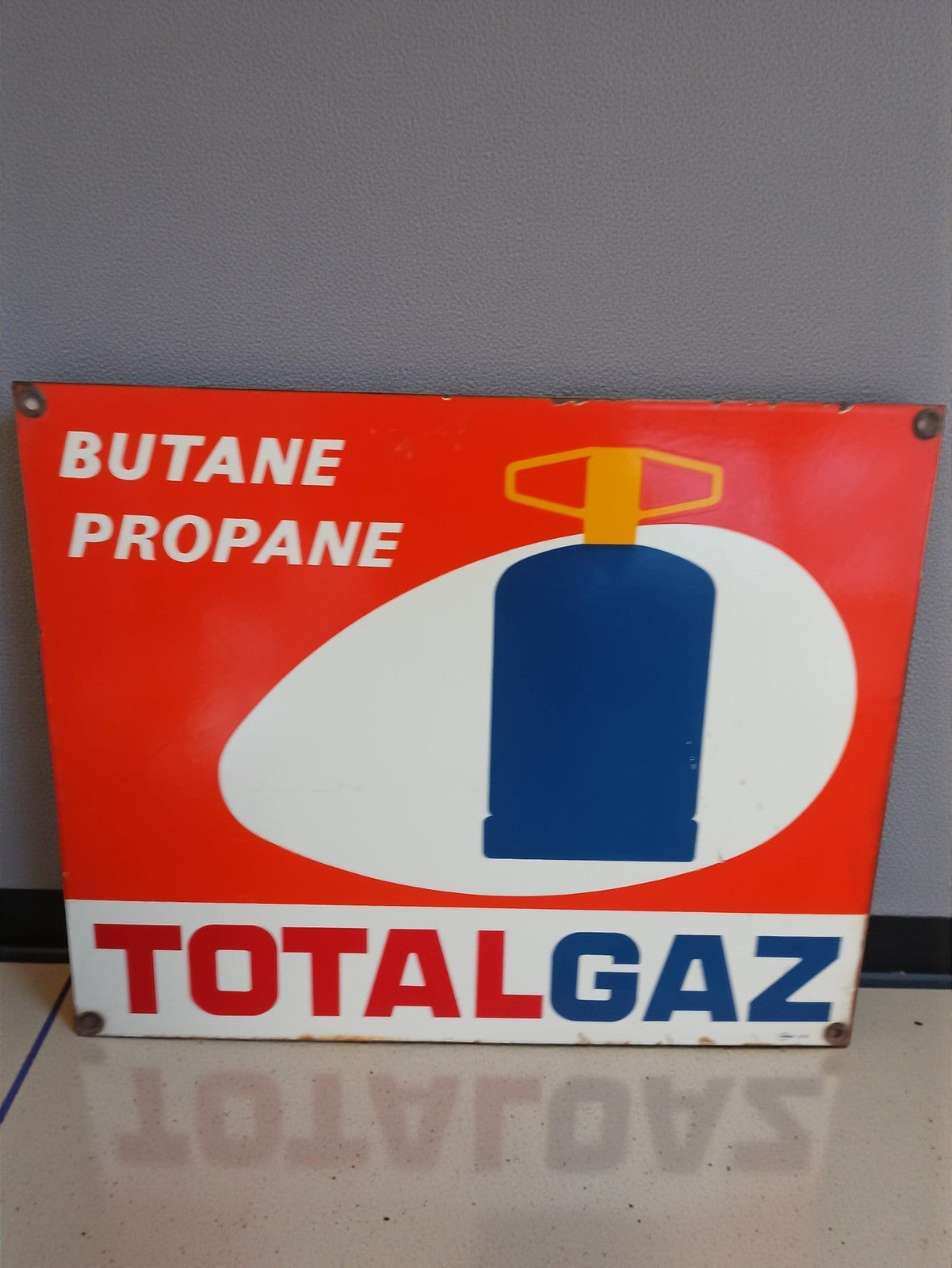 Plaque émaillée publicitaire Totalgaz ancien, butane propane, vintage rétro déco