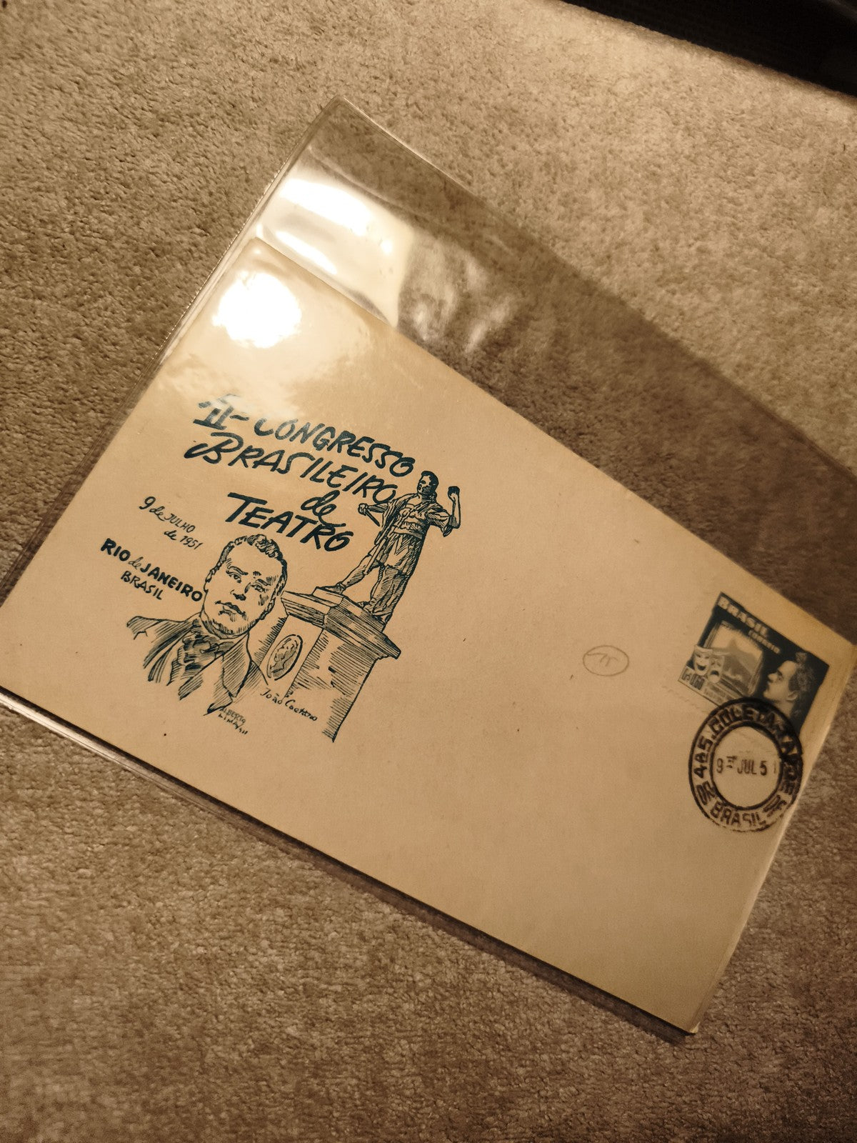 Lettre illustrée II Congresso Brasileiro Teatro 1951 Rio Janeiro philatélie (Ref