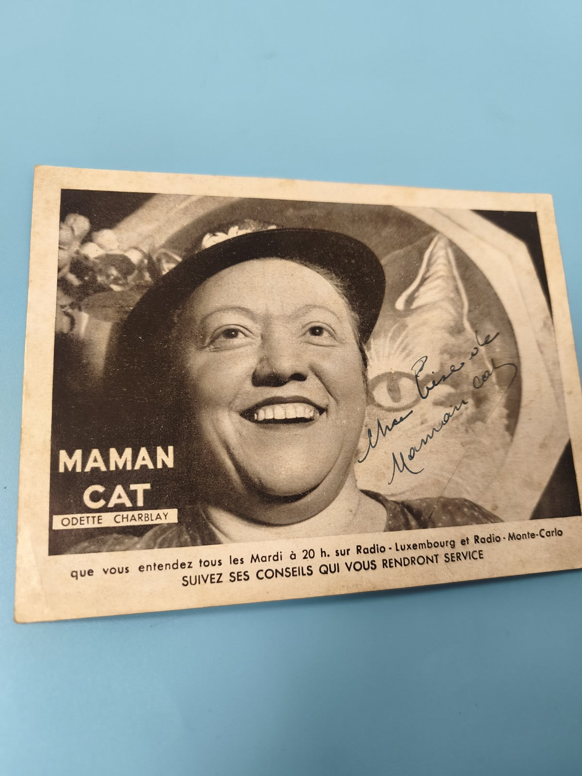 Ancienne photo dédicacée Maman Cat Odette Charblay radio vintage