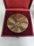 Médaille de table Banque Dupont vintage, relief abstrait, étui rouge
