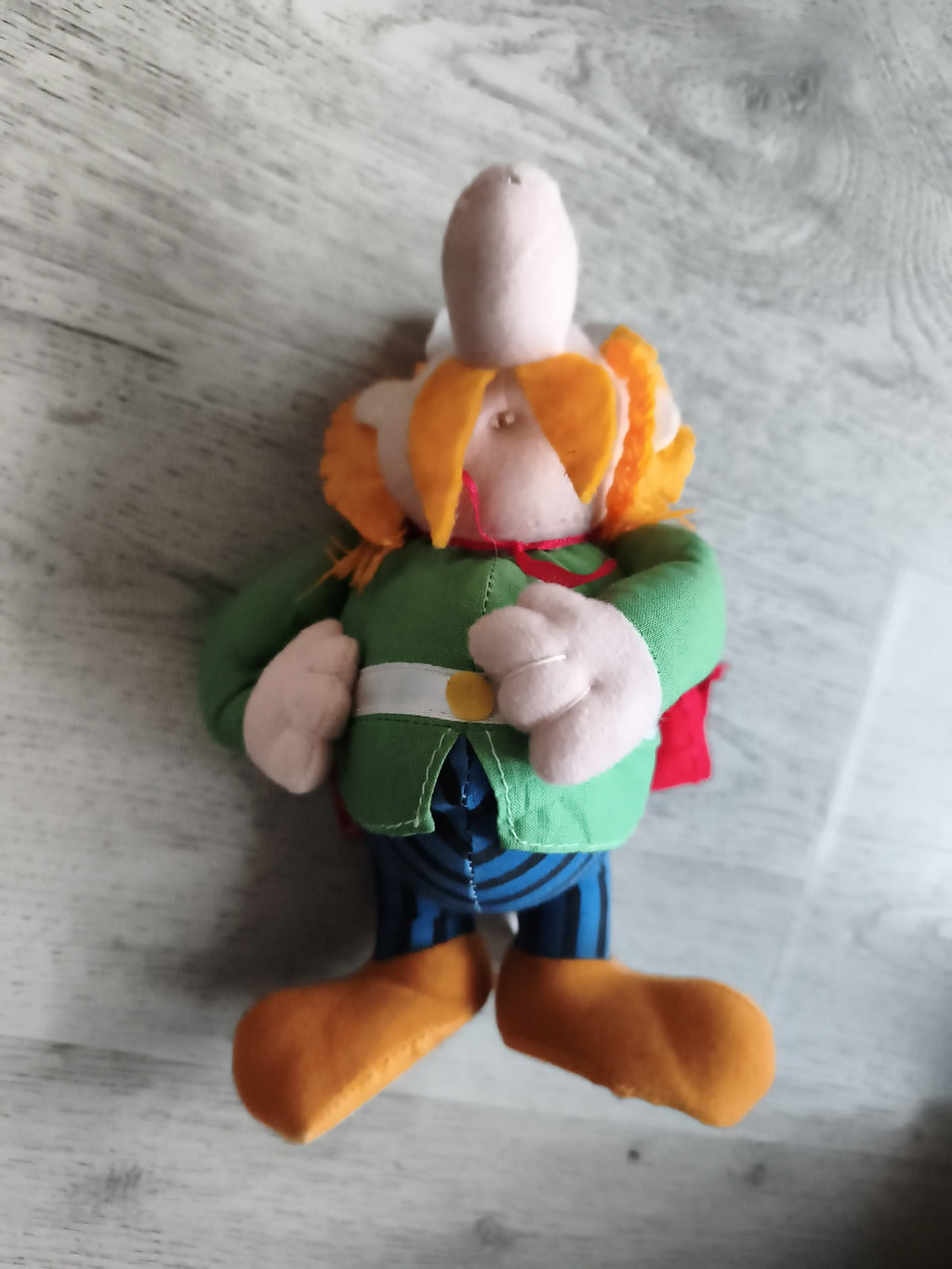 Peluche Obélix vintage Parc Astérix costume vert rayé rare