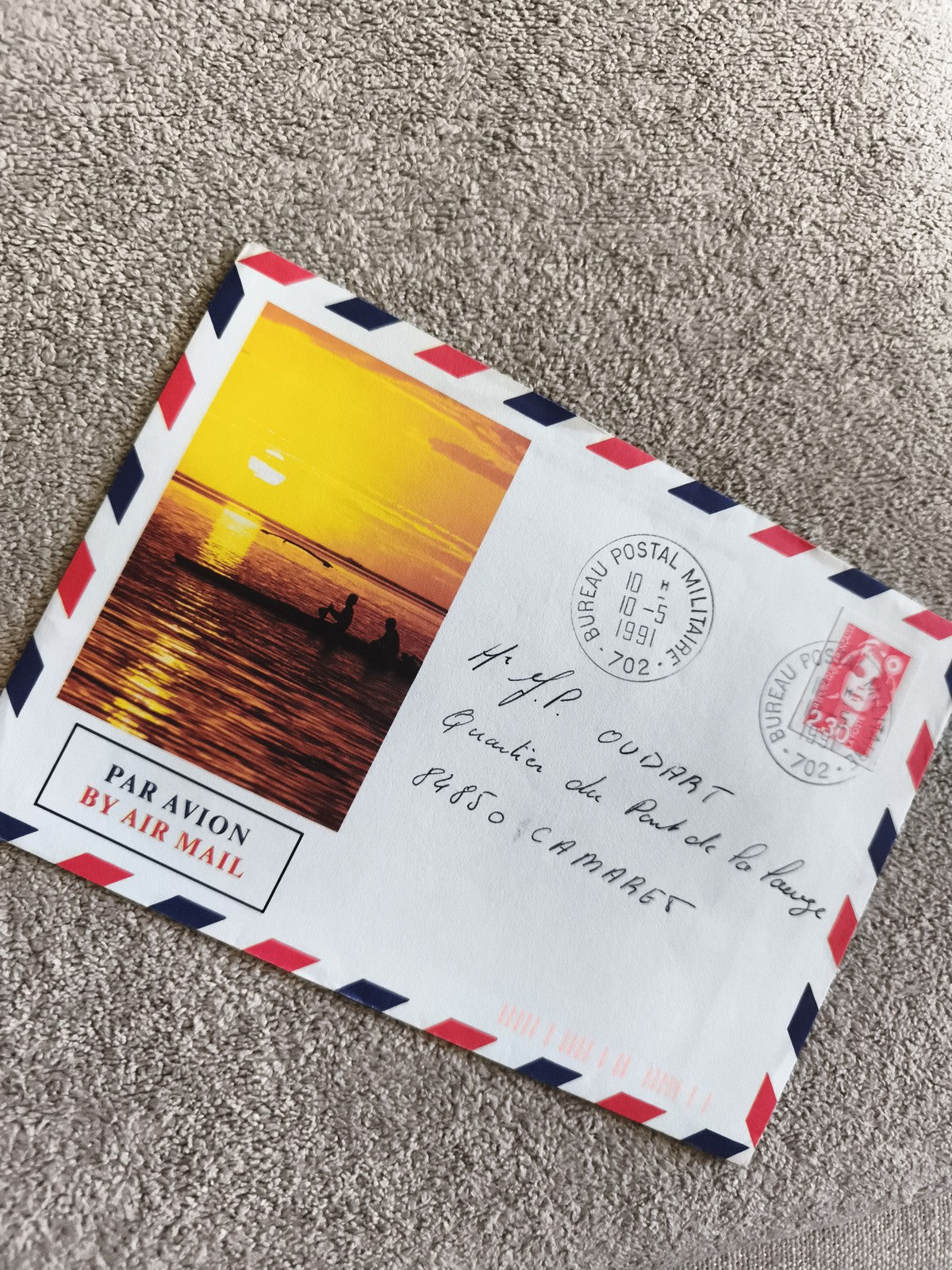 Lettre par avion illustrée 1991 cachet militaire, enveloppe philatélie timbre