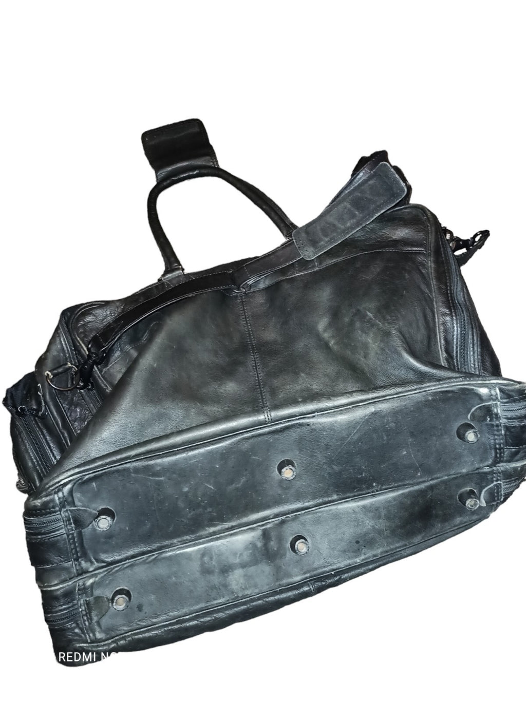Sac de voyage en cuir noir Colombie, fait main, poignée et bandoulière