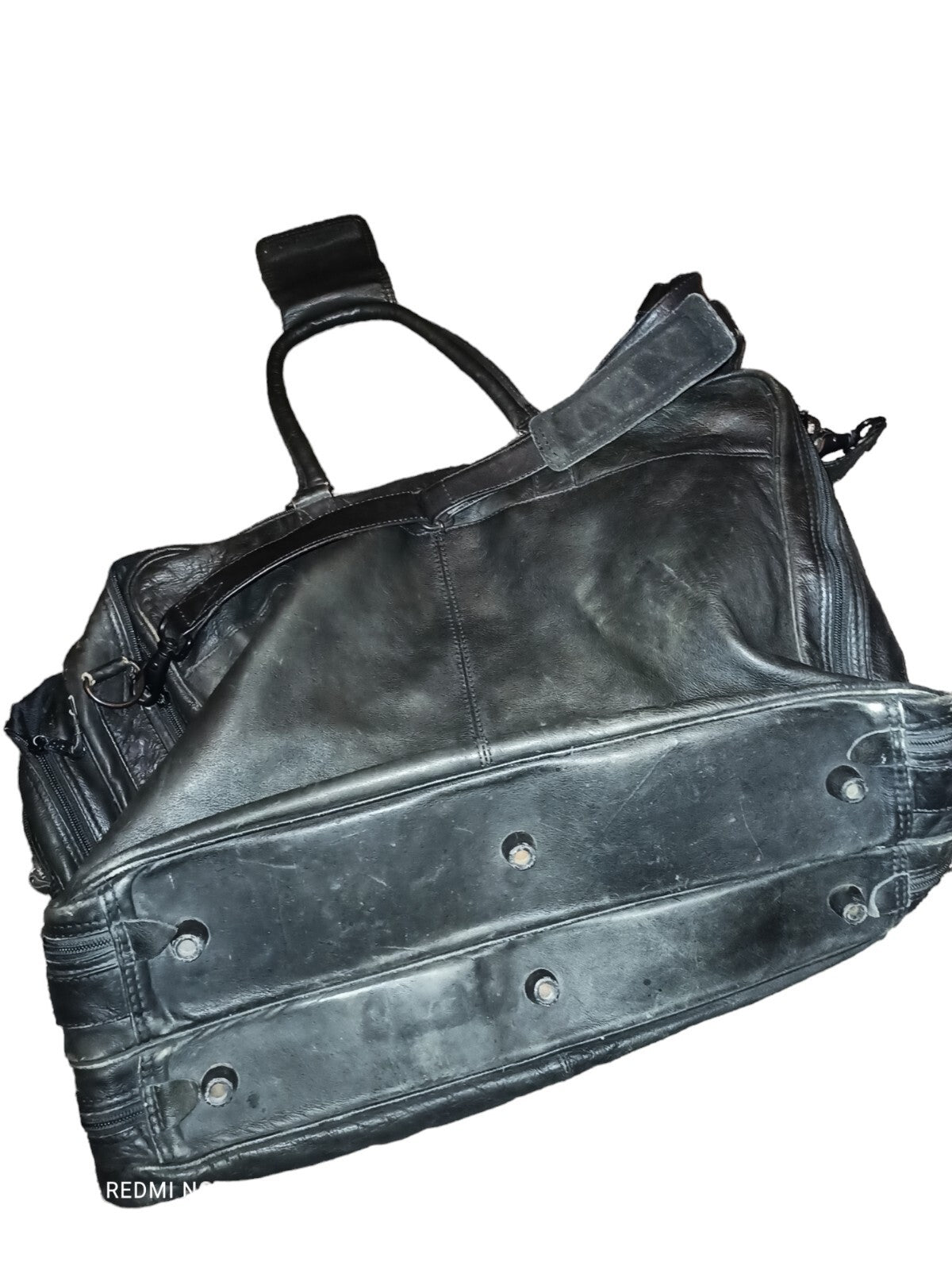 Sac de voyage en cuir noir Colombie, fait main, poignée et bandoulière
