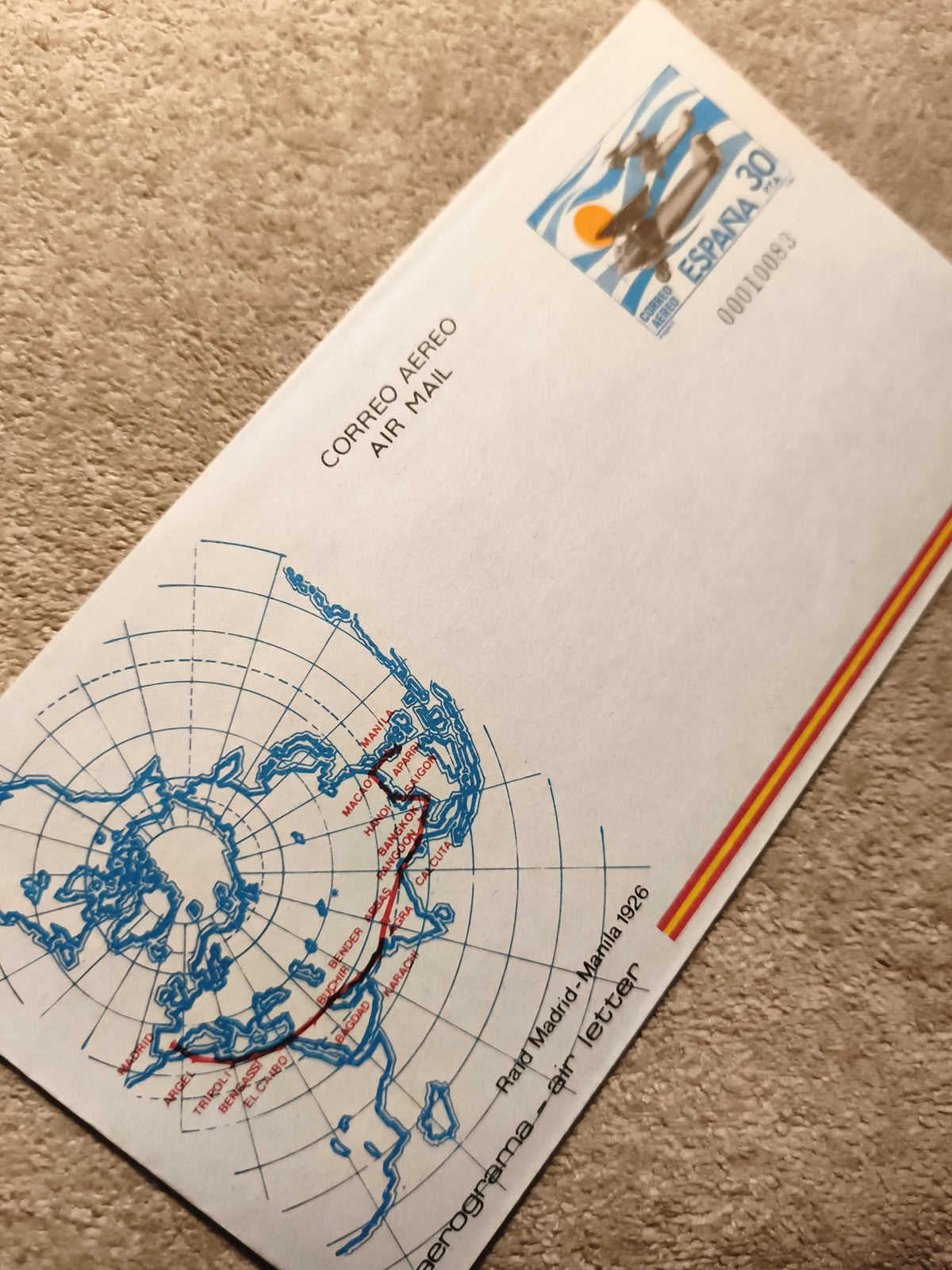 Lettre aérienne Espagne 30 PTA, Aerograma, Correo Aéreo, carte route Madrid-Mani