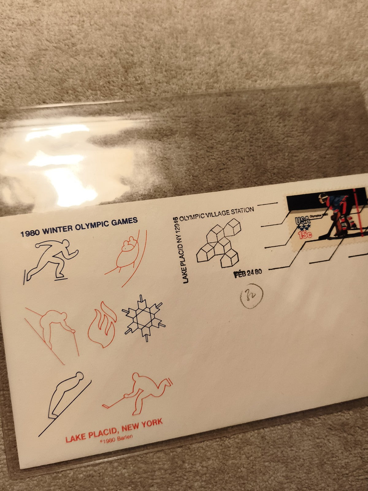 Lettre premier jour 1980 Lake Placid Jeux Olympiques hiver USA philatélie (Ref 1