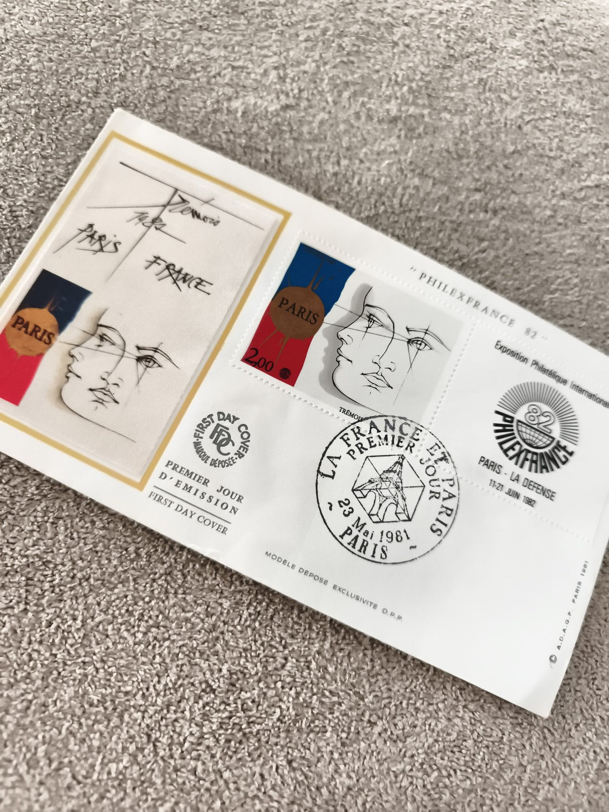 Lettre Premier Jour Paris 1981 PHILEXFRANCE timbre 2F art moderne ancien philaté