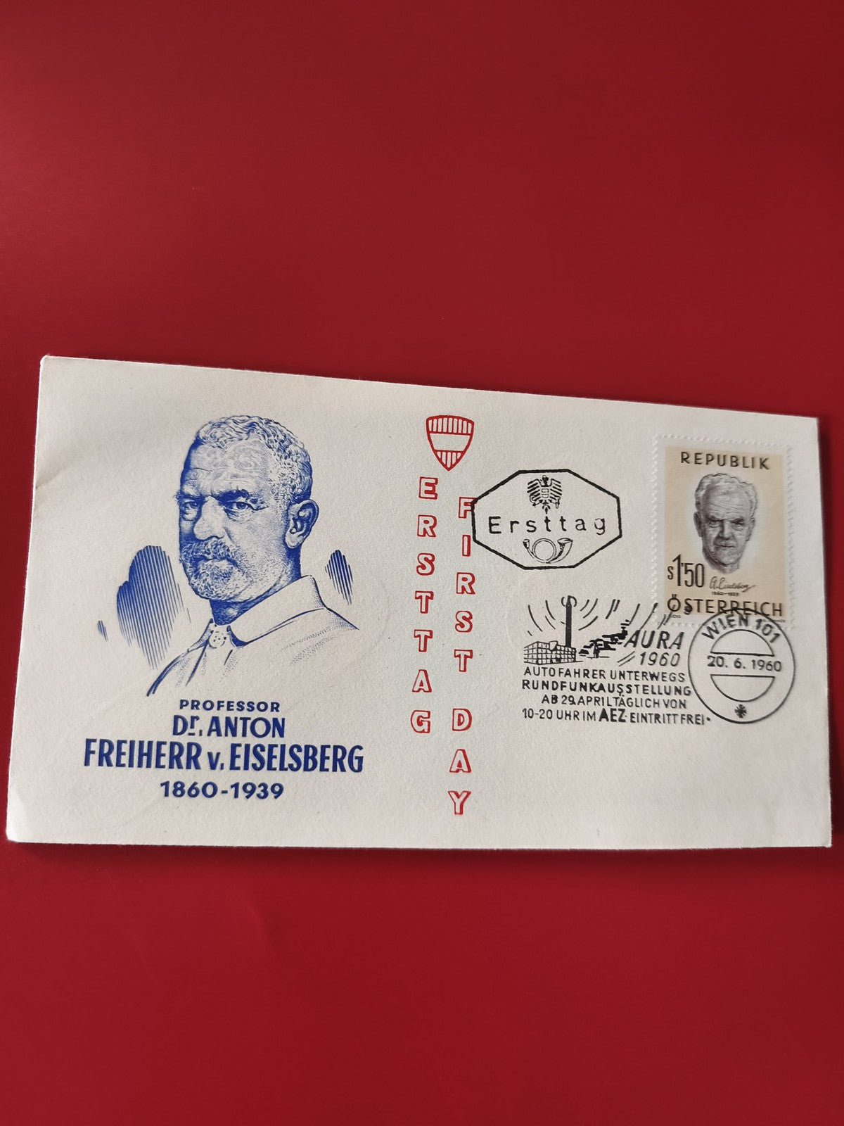 Enveloppe philatélie premier jour Dr. Anton Eiselsberg timbre Autriche 1960