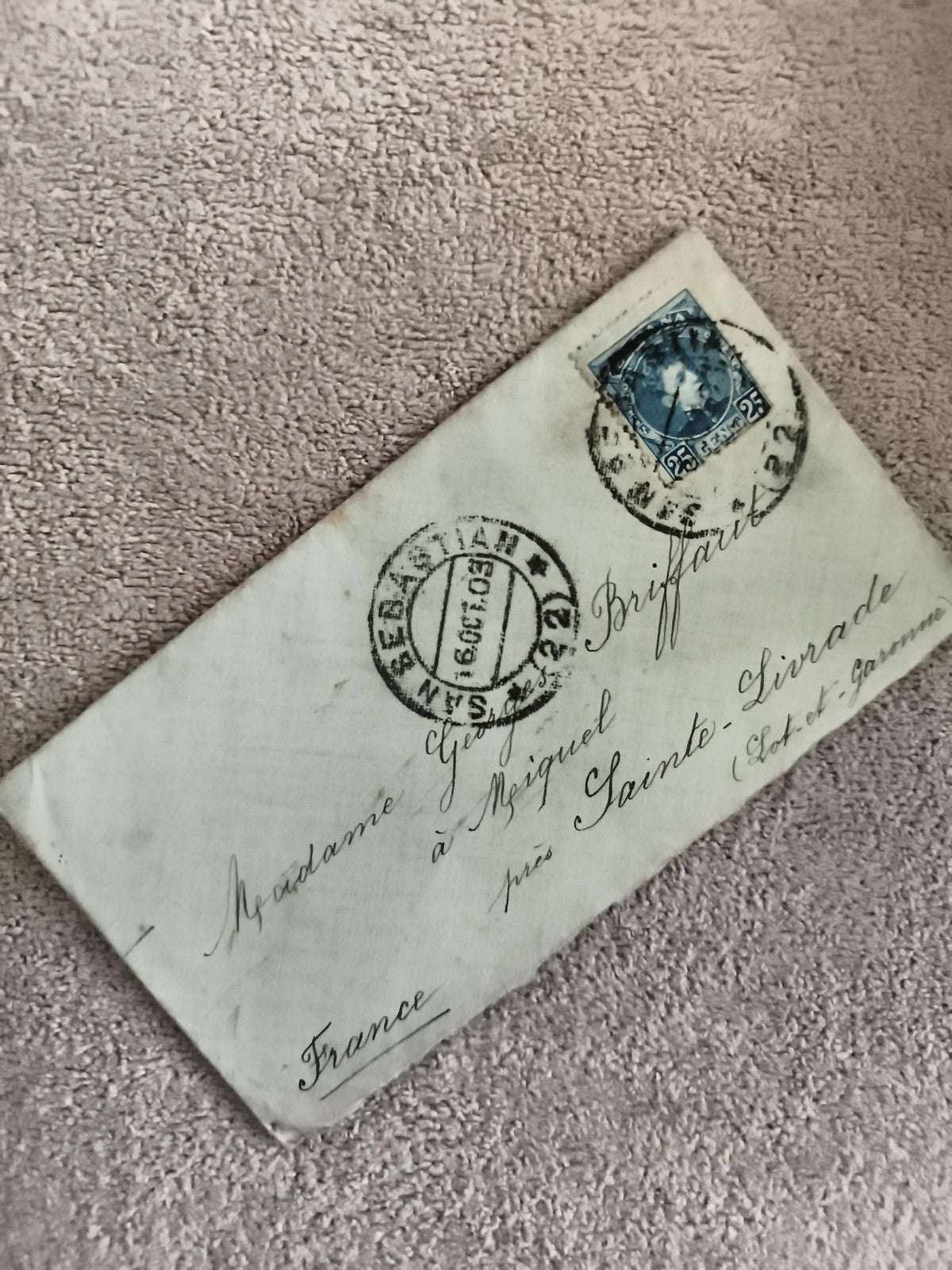 Lettre ancienne timbrée France 25c bleu oblitération St-Sébastien philatélie