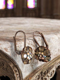 Boucles d’oreilles vintage à clips, motif floral strass brun, rétro fantaisie