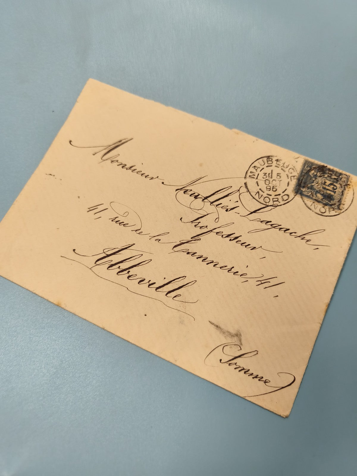 Ancienne enveloppe oblitérée début XXe philatélie écriture manuscrite vintage