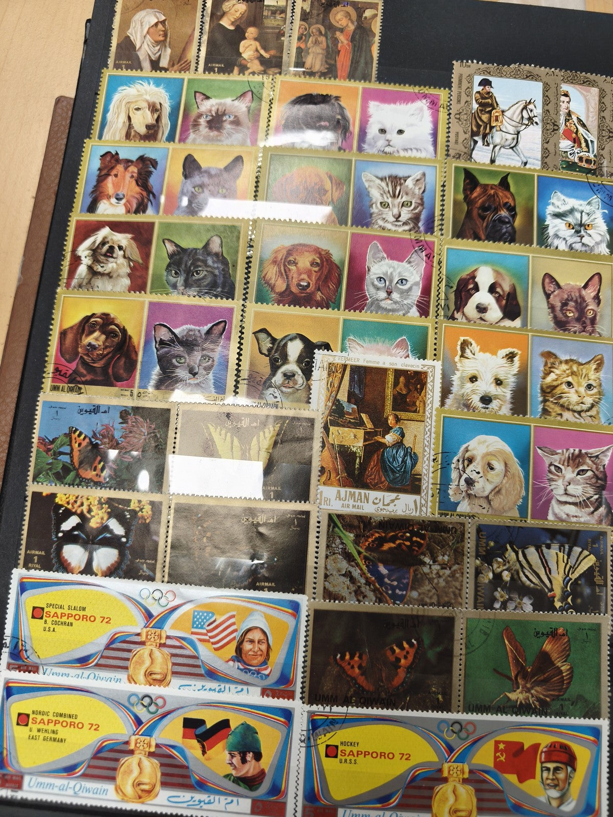 Lot timbres animaux, papillons, personnages et sports, formats variés, d'occasio