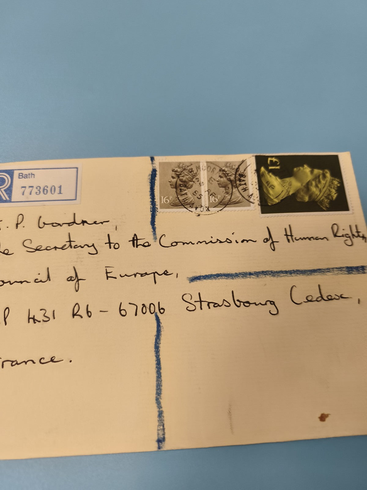 Ancienne enveloppe philatélie timbres Royaume-Uni Bath recommandé collection