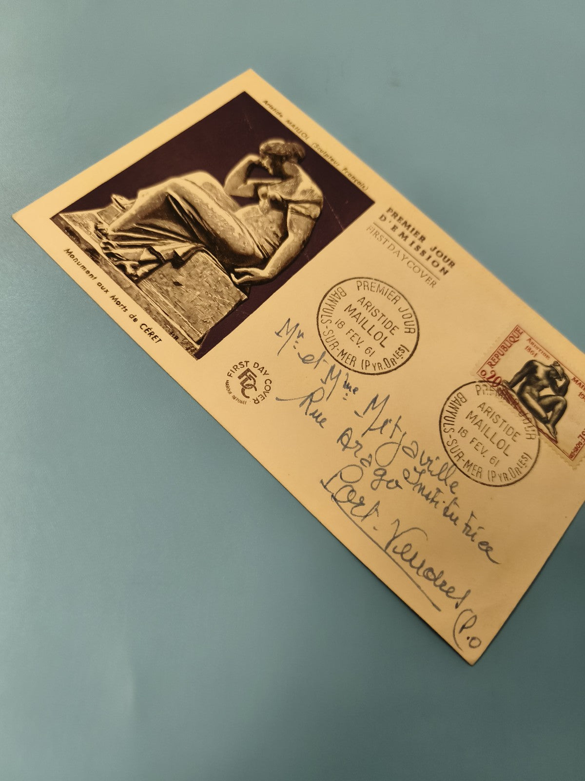 Enveloppe premier jour FDC Aristide Maillol Monument Céret timbre oblitéré