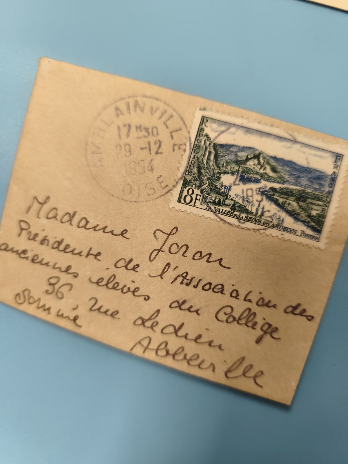 Ancienne enveloppe oblitérée 1954 philatélie, timbre Vallée de la Seine, France