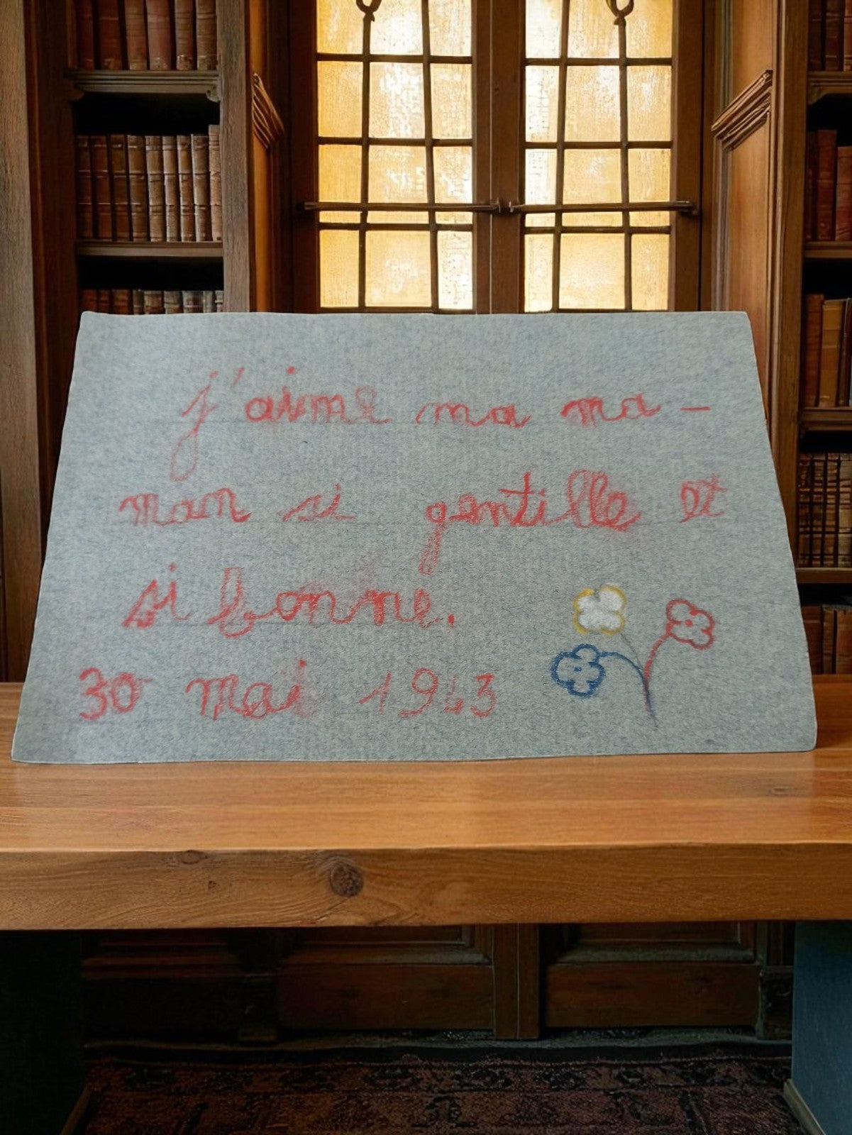 Lettre ancienne manuscrite 1943 carte enfant brodée rétro amour maman