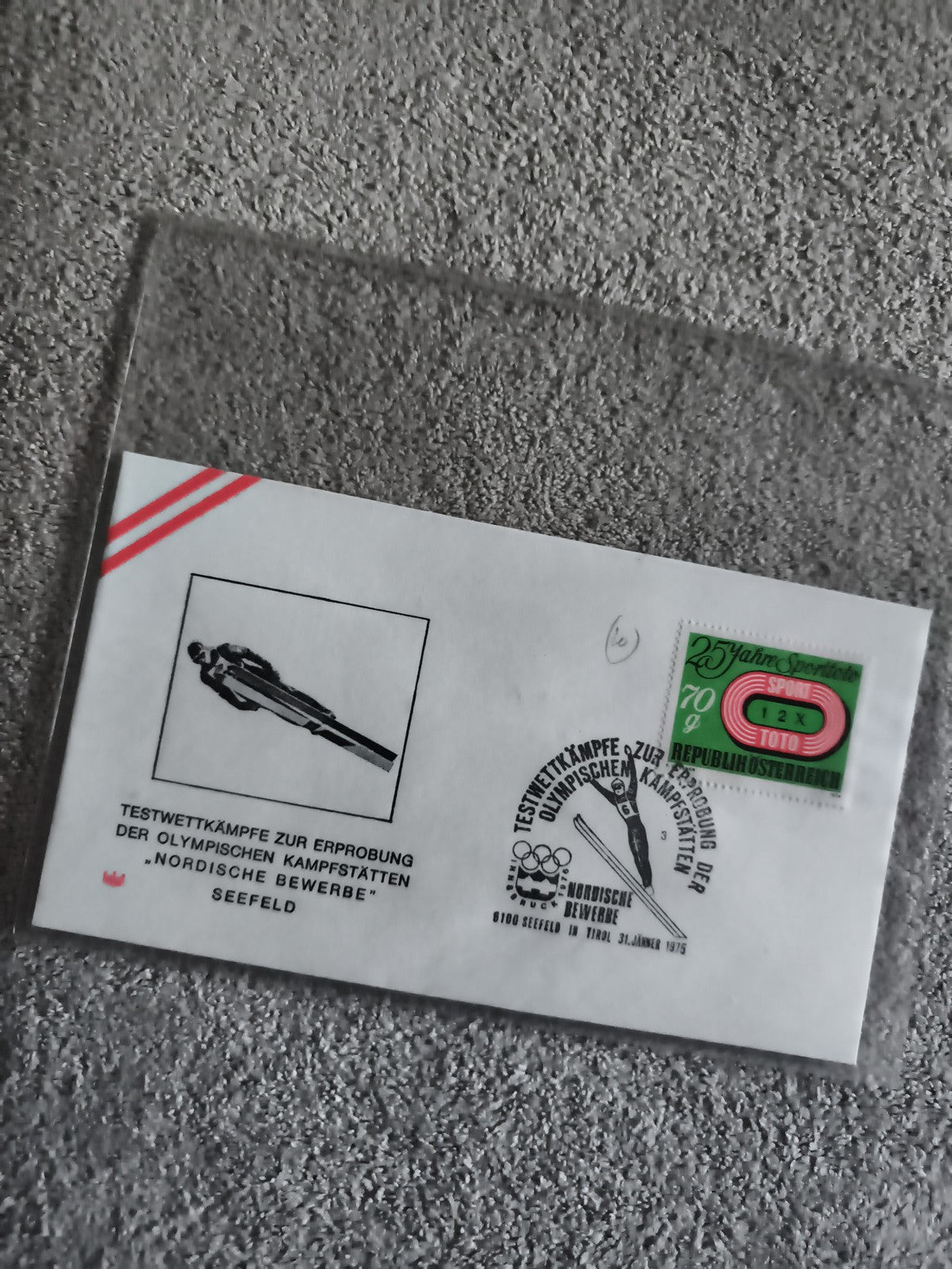 Lettre 1er jour Autriche ski Seefeld 1975 cachet olympique philatélie (Ref 27)