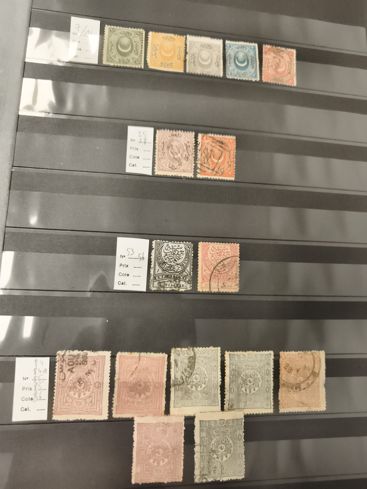 Timbres anciens Empire Ottoman obliterés, motifs croissant, lot philatélie Turqu