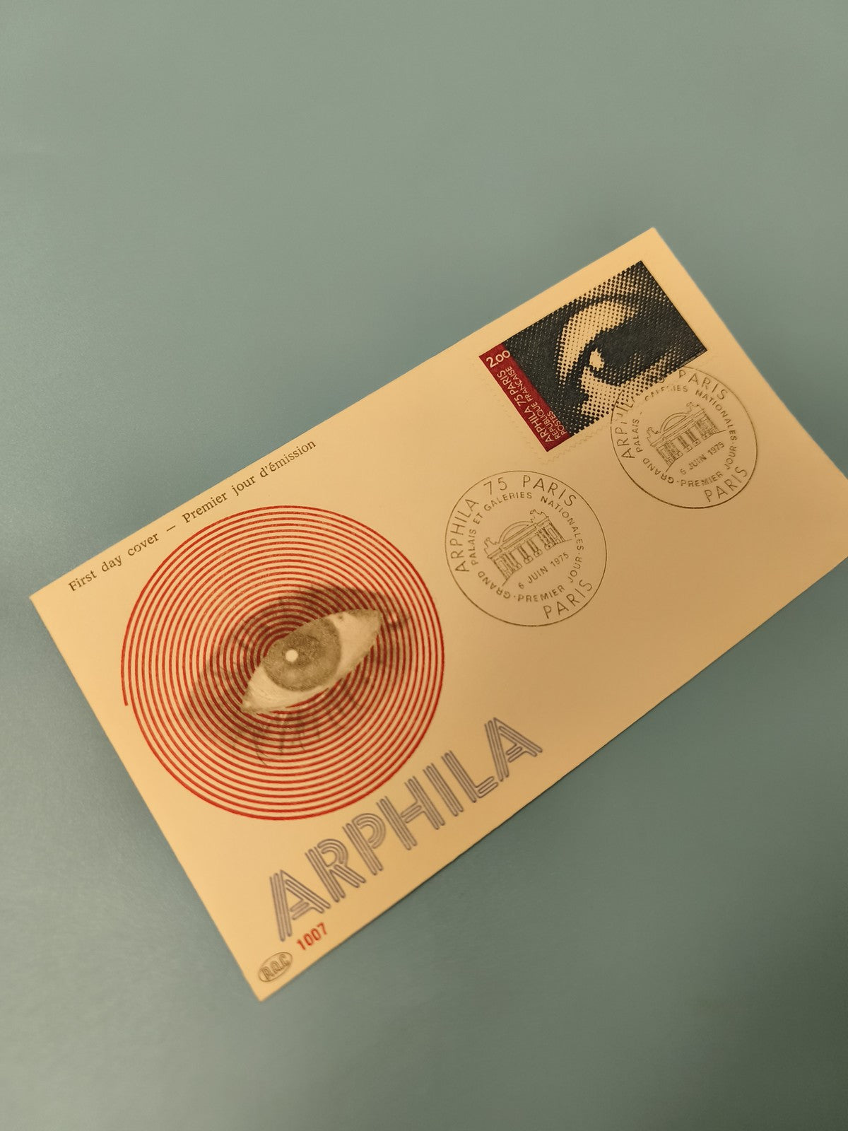 Ancienne enveloppe ARPHILA 75 Paris Premier Jour ?il design philatélie vintage