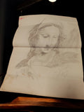Dessin ancien signé 1839 portrait femme graphite œuvre vintage XIXe