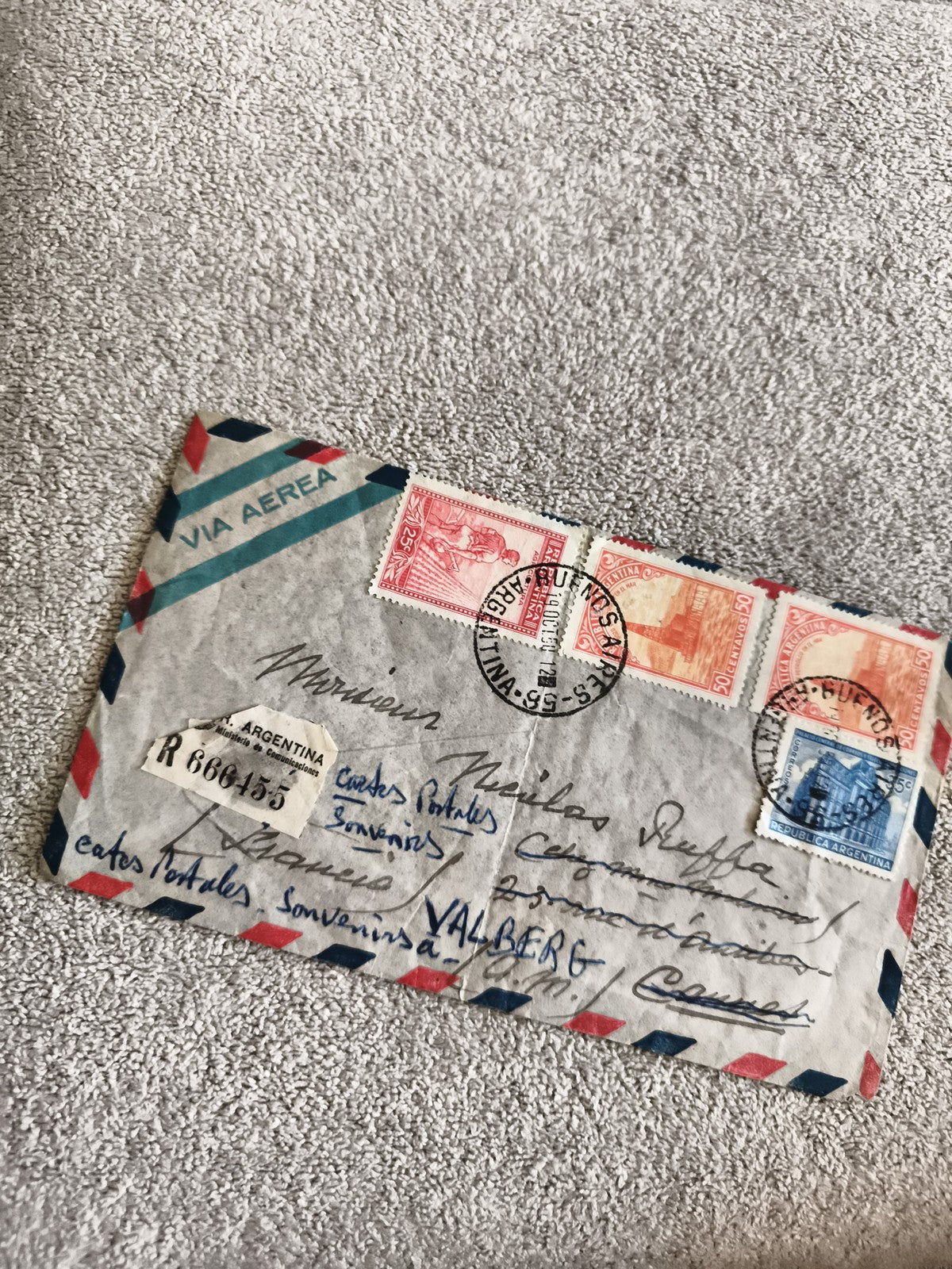 Lettre avion Argentine affranchie timbres Buenos Aires recommandé philatélie