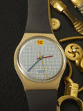 Montre Swatch homme vintage rétro, cadran points bleus, Swiss ancienne