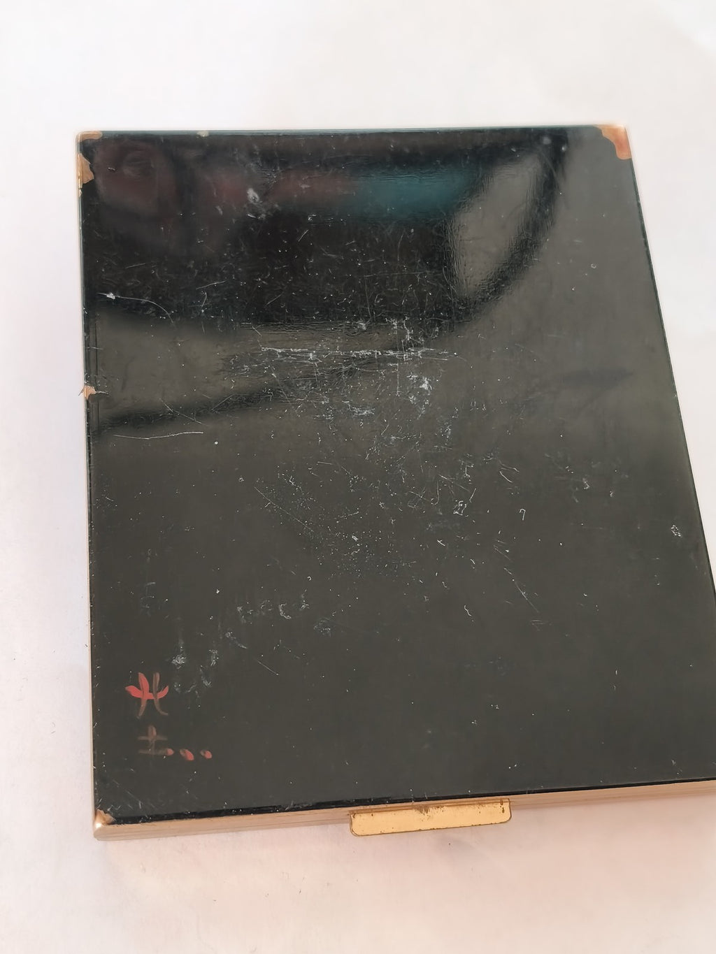 Vintage poudrier et rouge à lèvres Sabor métal doré laque noire ancien rétro