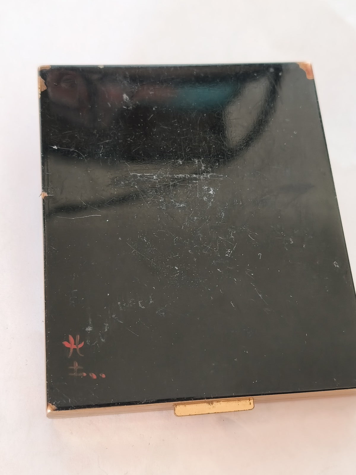 Vintage poudrier et rouge à lèvres Sabor métal doré laque noire ancien rétro