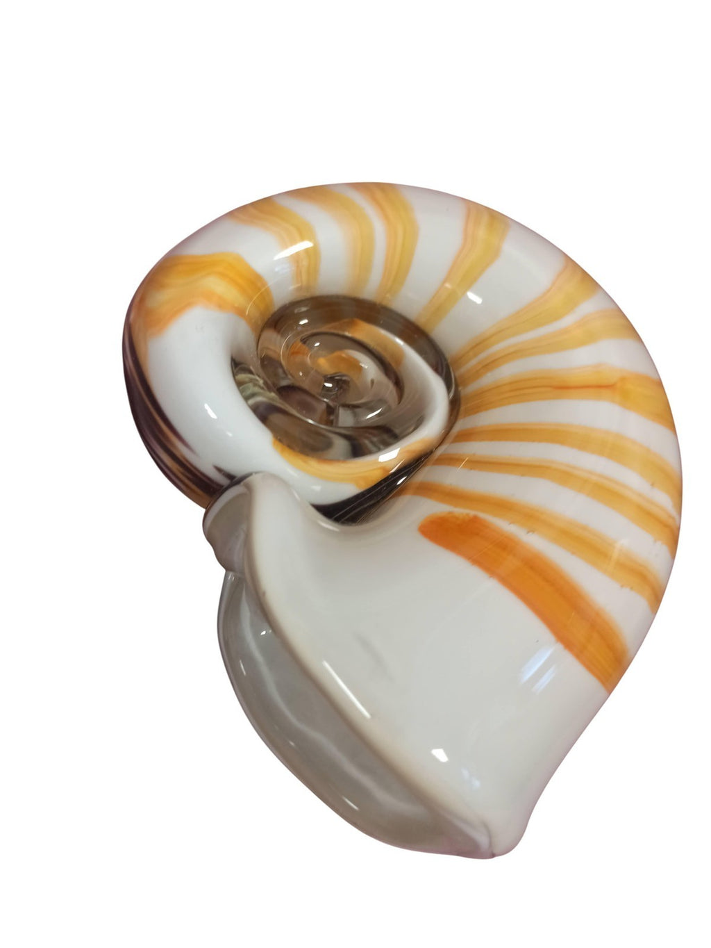 Vase coquillage Murano vintage, verre soufflé main blanc orange, Nautilus