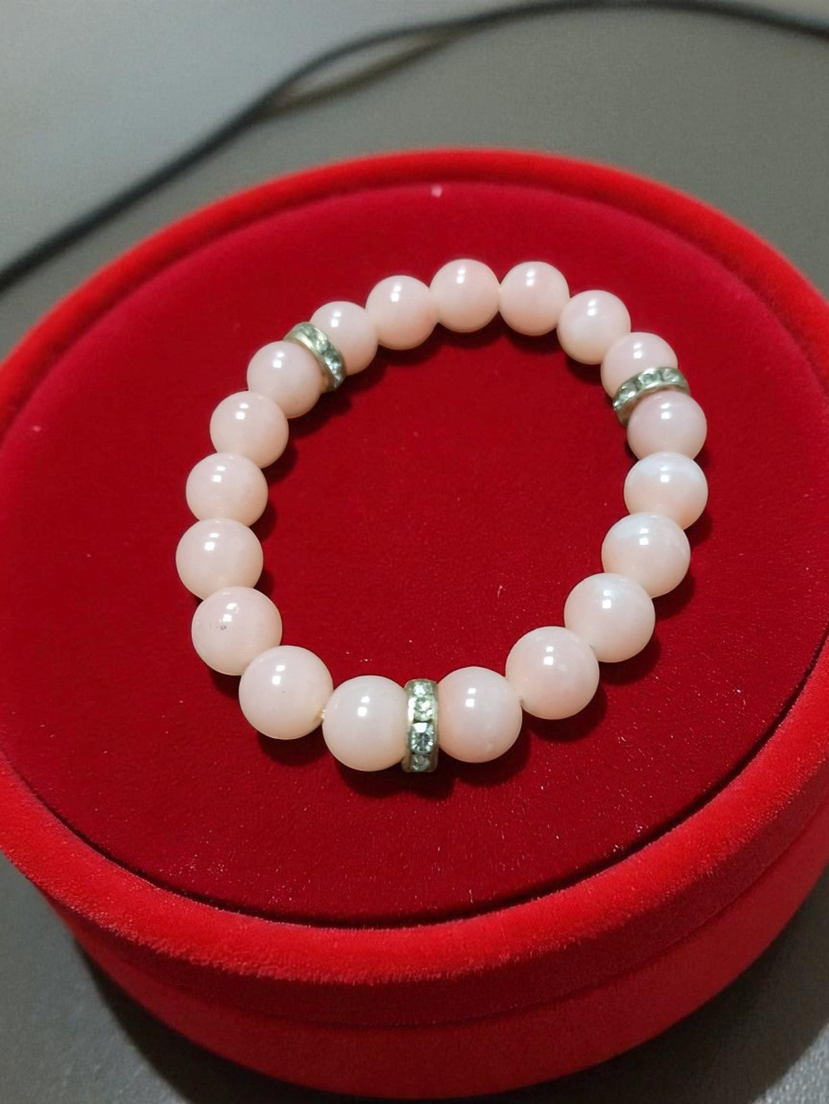 Bracelet vintage perles roses pierres naturelles, bijou rétro ancien