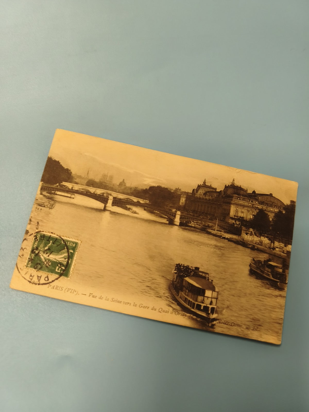 Carte postale ancienne animée Paris Seine bateau timbrée collection rétro
