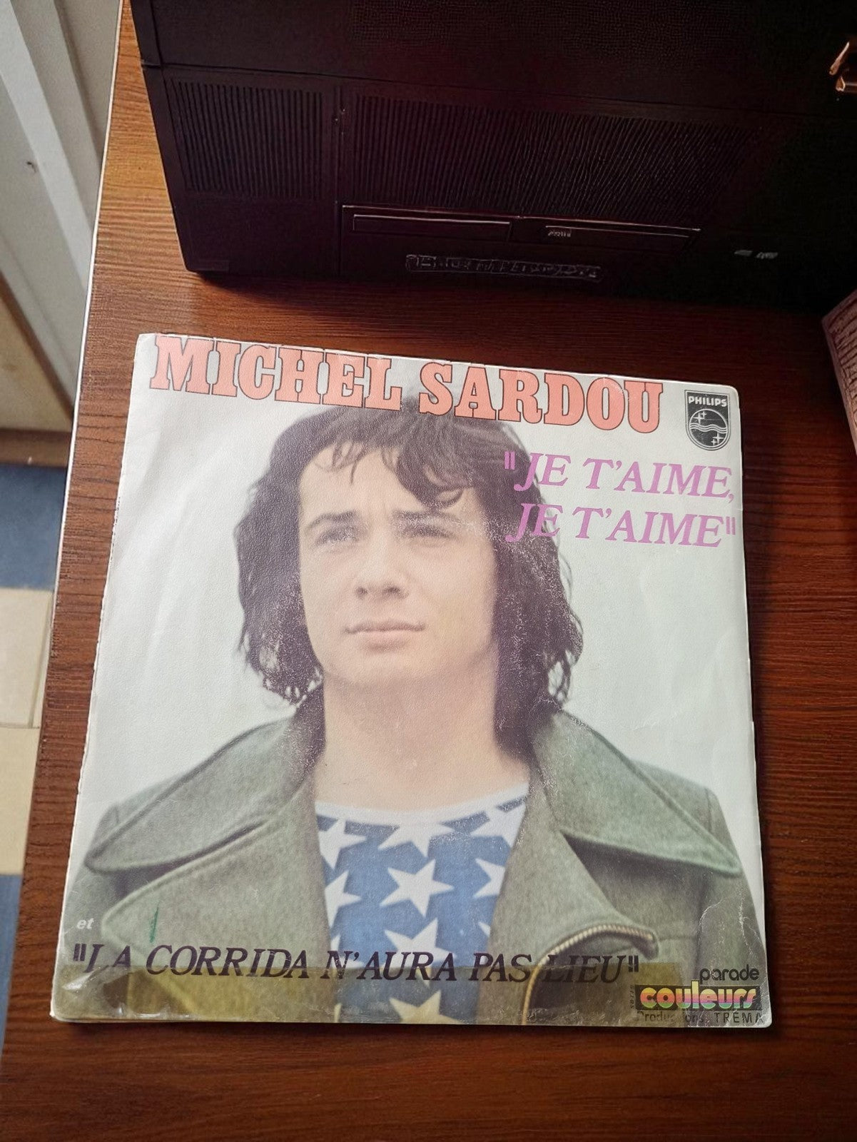 Disque vinyle 45 tours Michel Sardou vintage Philips "Je t'aime" rétro