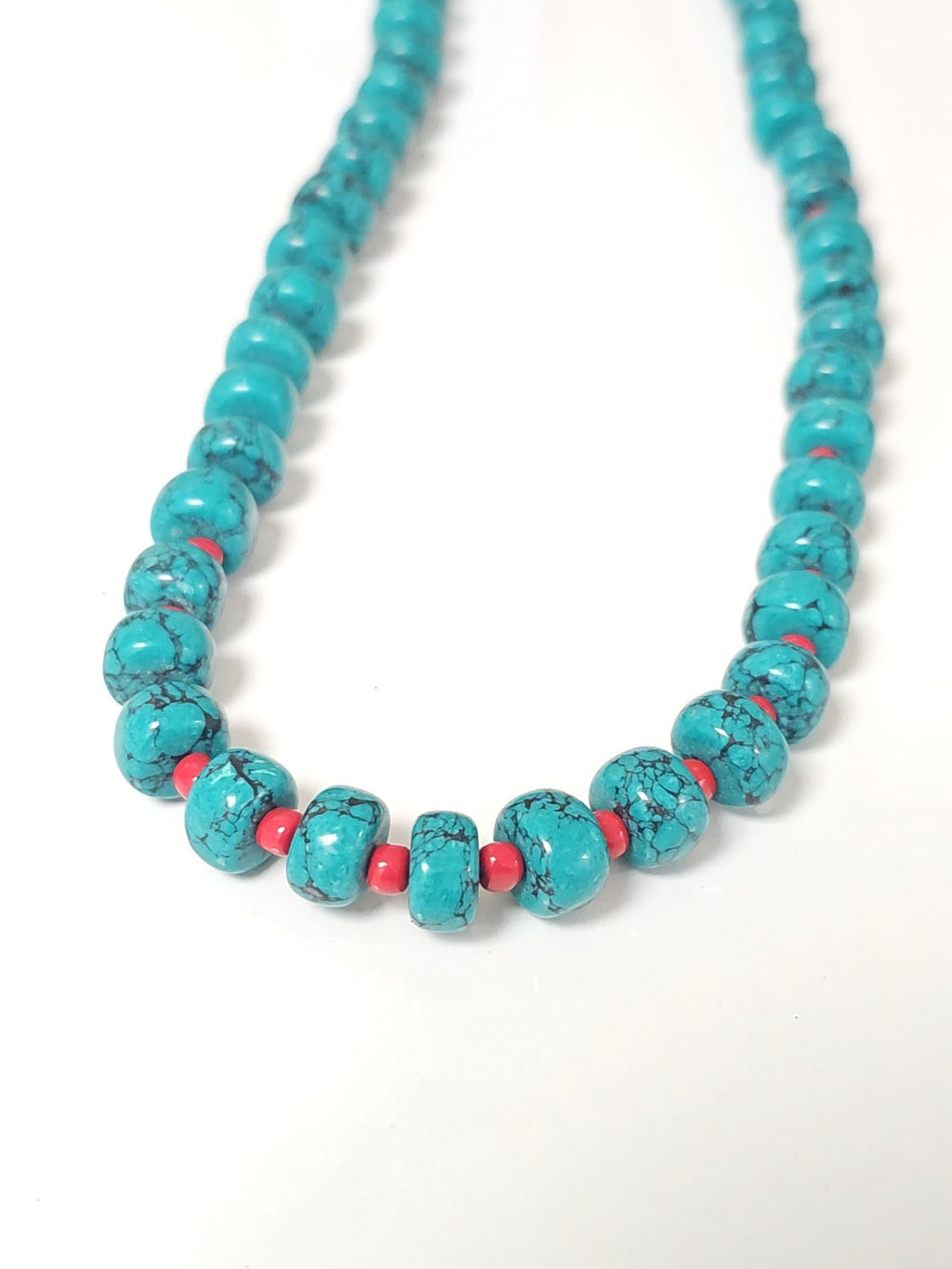 Collier tibétain perles turquoise corail 49g bijou ethnique artisanal femme