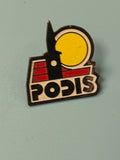 Vintage pin's Podis émaillé logo graphique jaune rouge noir collection (Ref 6)