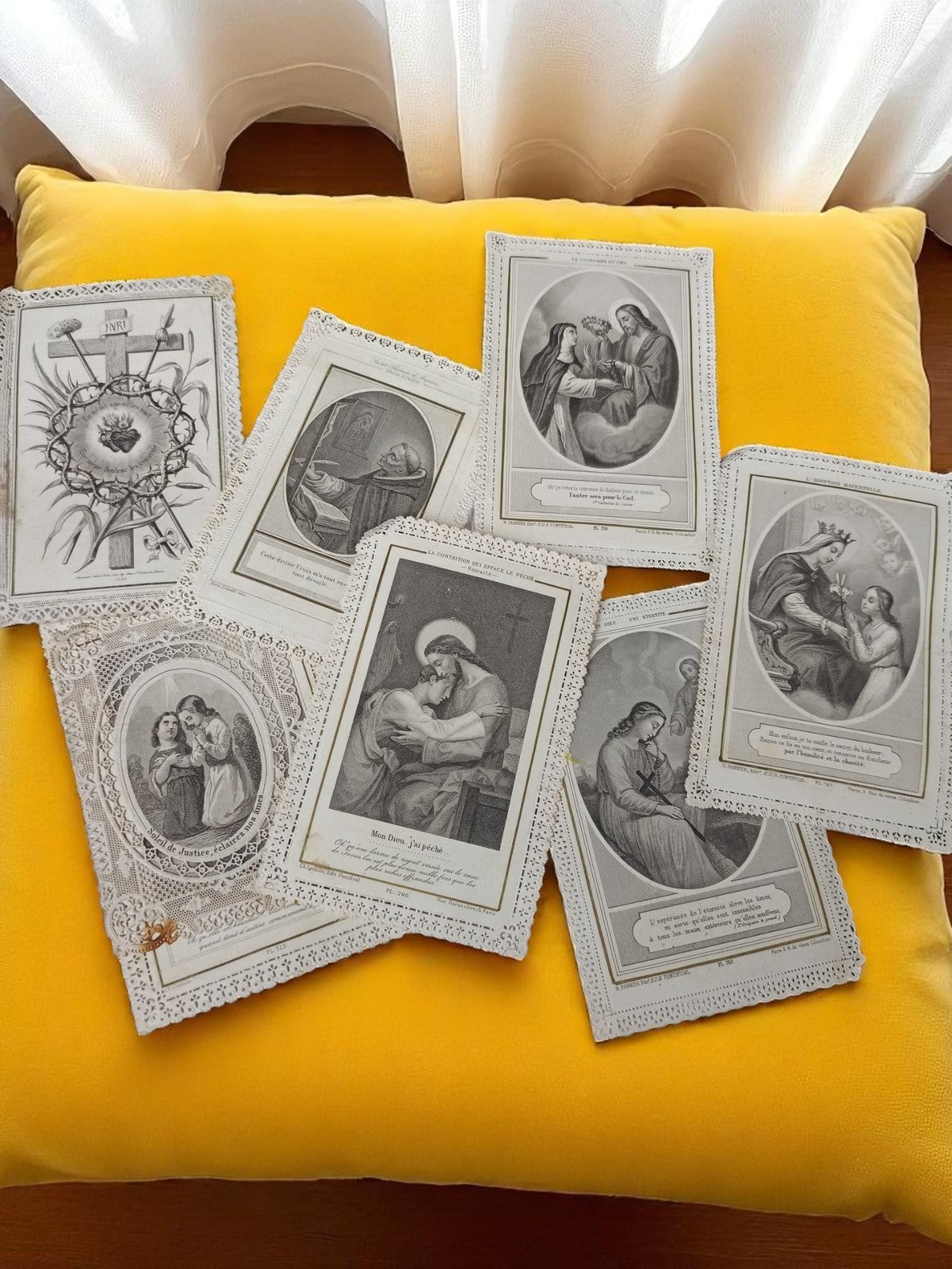 Images pieuses anciennes catholiques – lot vintage gravures, dentelle papier
