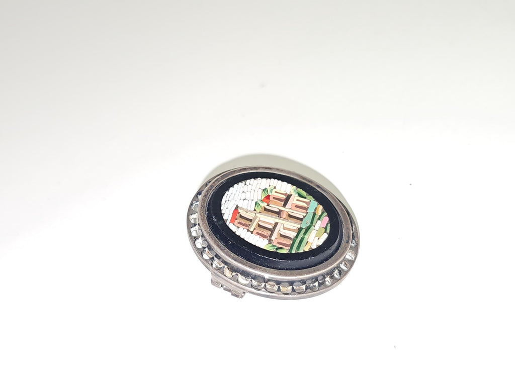Broche ancienne micro mosaïque argent XIXe siècle vintage rare bijou rétro colle