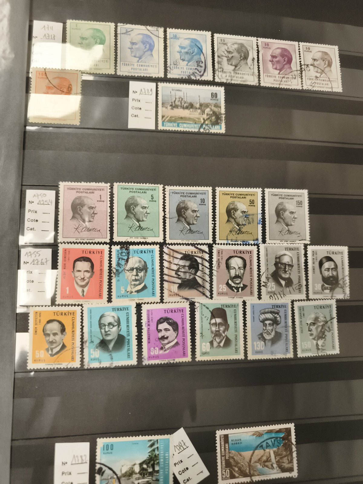 Timbres Turquie Mustafa Kemal Atatürk et portraits, lot philatélie, oblitérés/mi