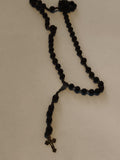 Chapelet catholique ancien, perles noires, croix métal, vintage religieux