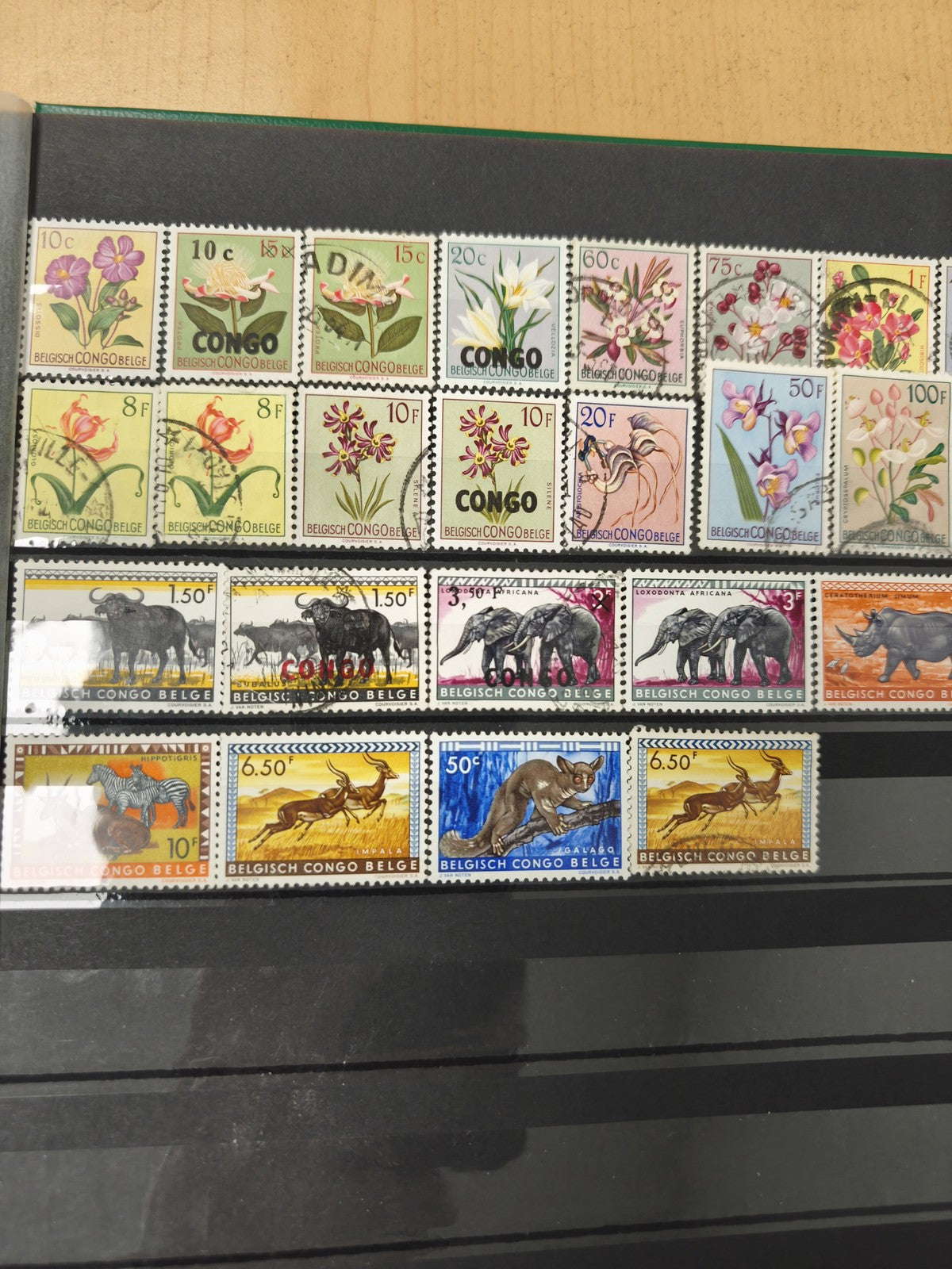 Lot timbres Congo Belge fleurs et animaux, multicolores, d?occasion, philatélie