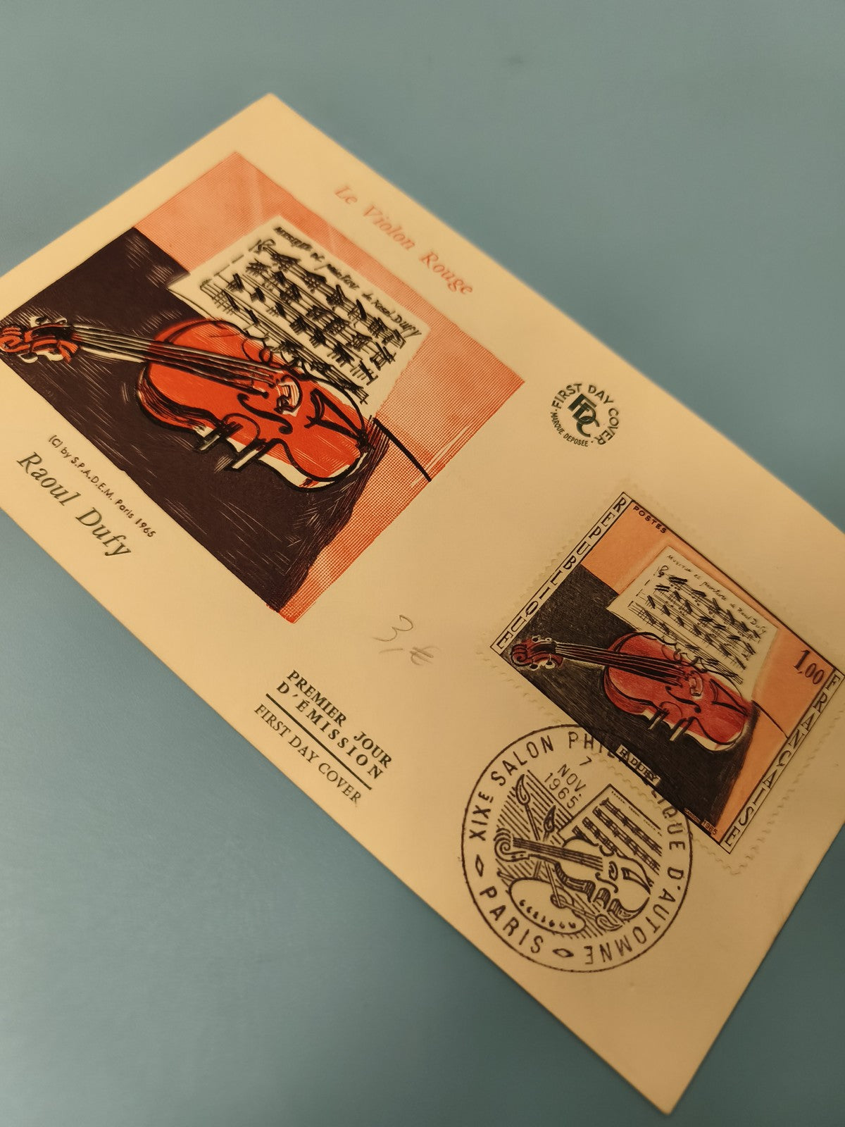 Enveloppe FDC premier jour d?émission violon rouge Raoul Dufy timbre Paris