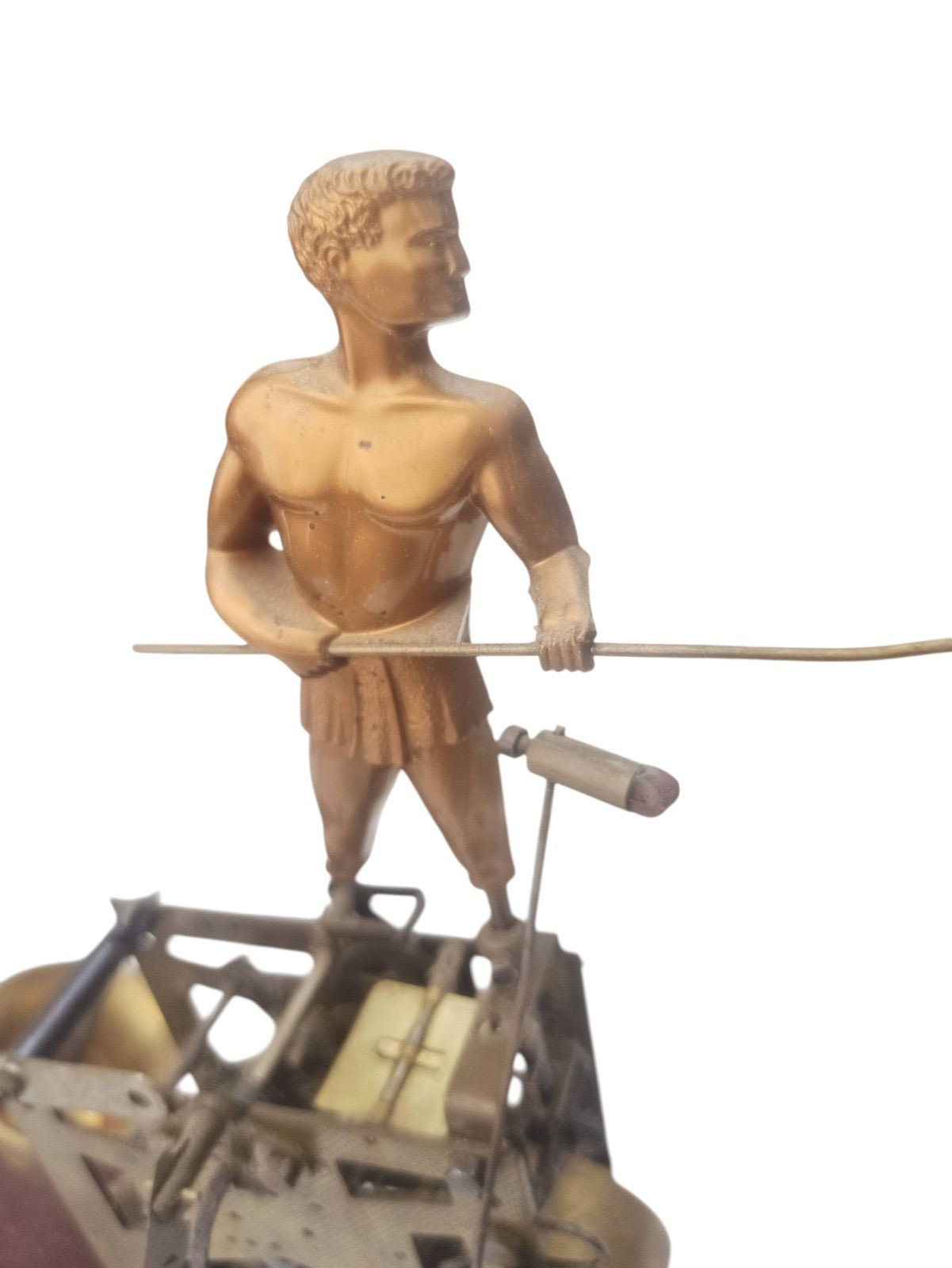 Horloge pendule animée début XXe, mécanisme forgeron à restaurer vintage