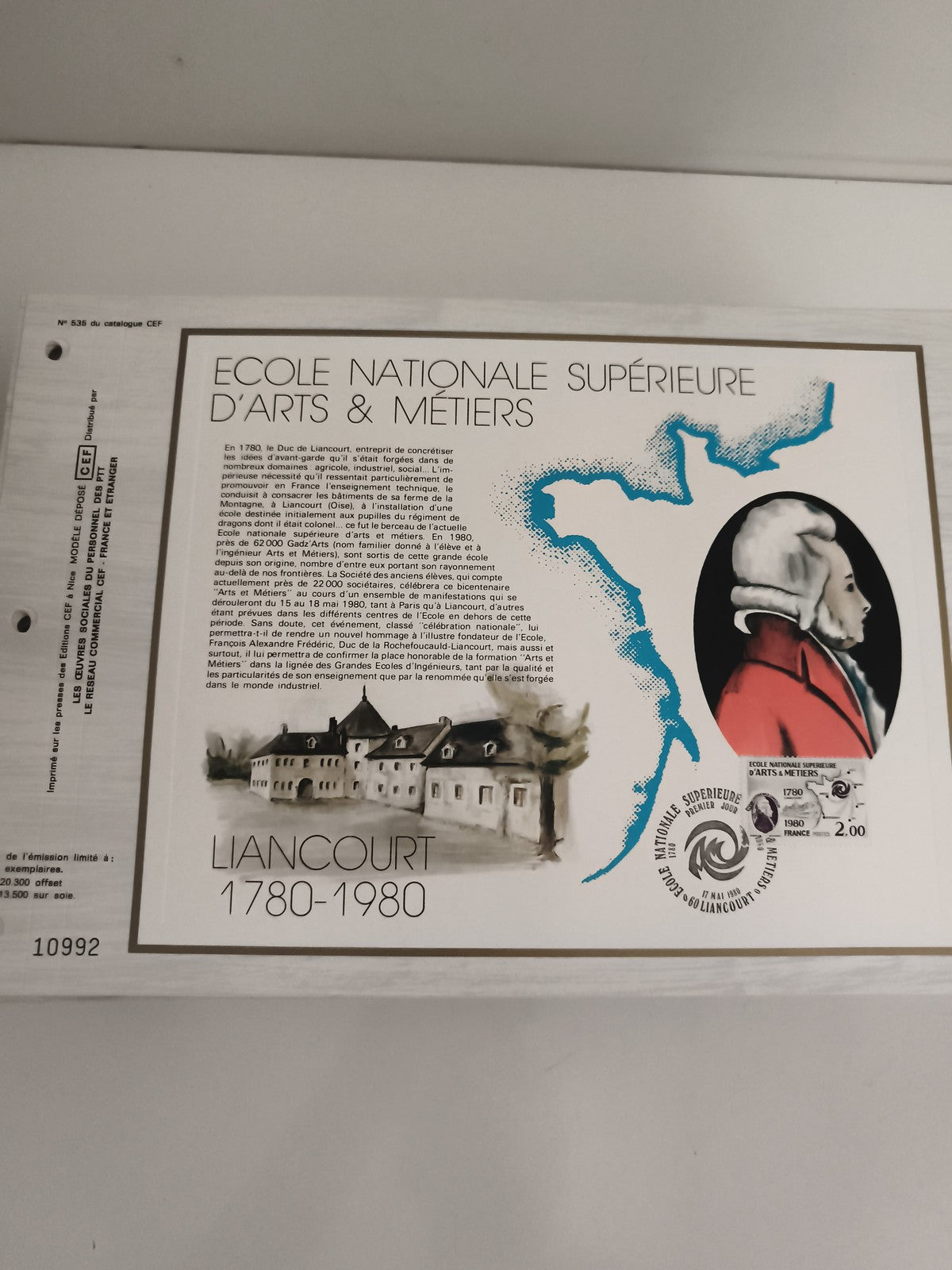 Feuillet philatélique CEF Arts et Métiers Liancourt 1780-1980 premier jour