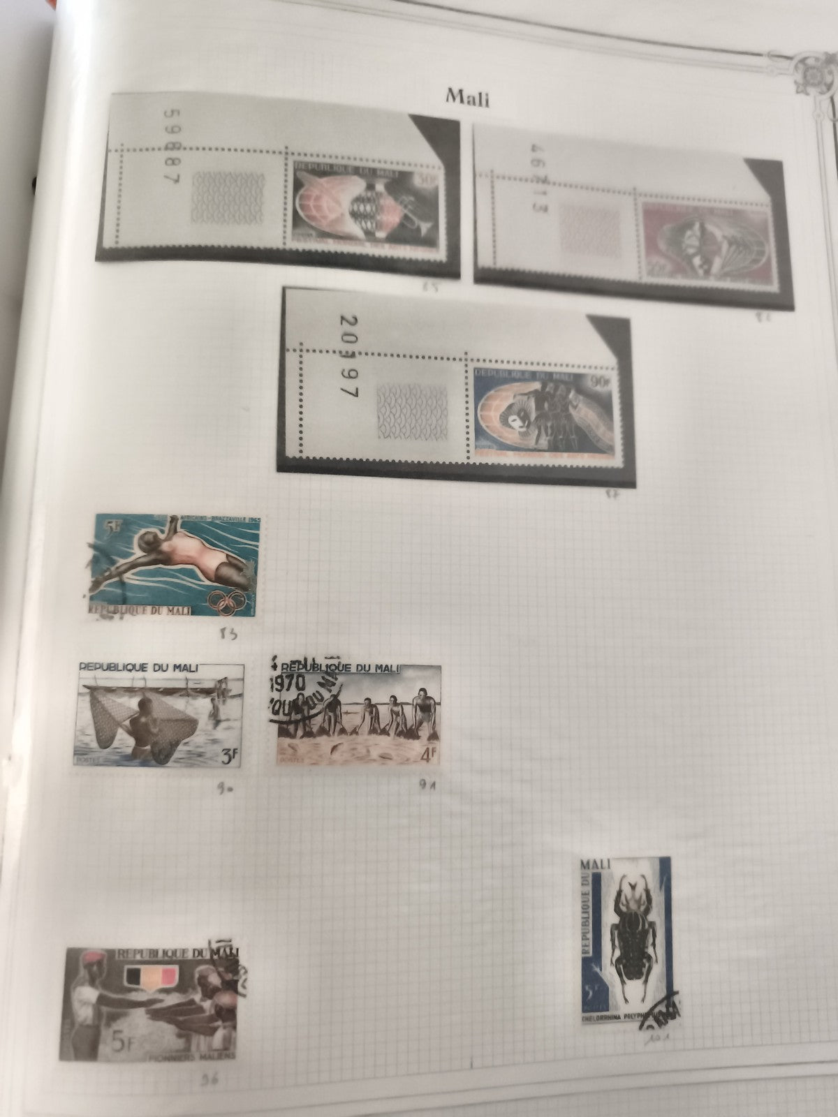 Timbres Mali République du Mali thèmes sport insectes pêche oblitérés neufs