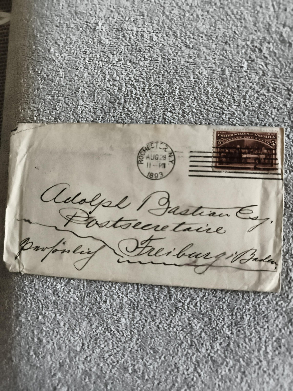 Lettre ancienne 1893 USA timbre 5 cents cachet Rochester philatélie