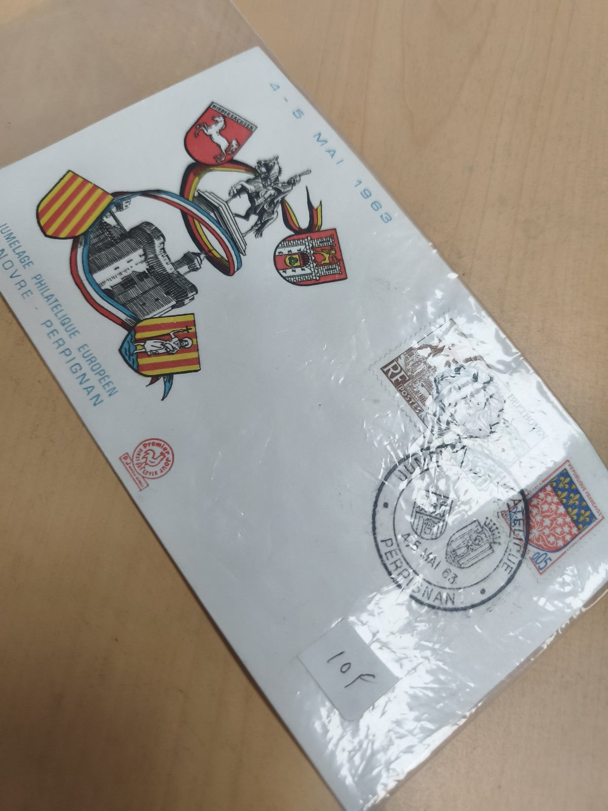 Enveloppe philatélie 4-5 mai 1963 Perpignan jumelage blason timbrée