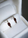 Paire boucles d?oreilles vintage pierres naturelles brunes, bijou ancien origina